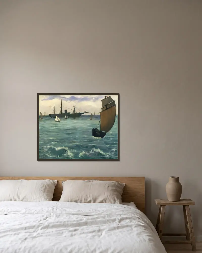 Die „Kearsarge“ in Boulogne von Édouard Manet gerahmt an einer Wand