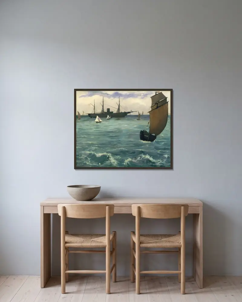 Die „Kearsarge“ in Boulogne von Édouard Manet gerahmt an einer Wand