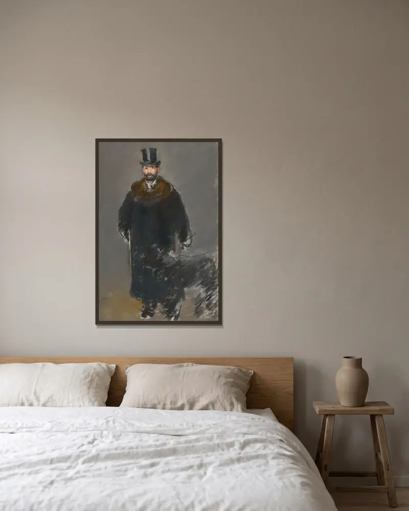 Der Mann mit dem Hund von Édouard Manet gerahmt an einer Wand