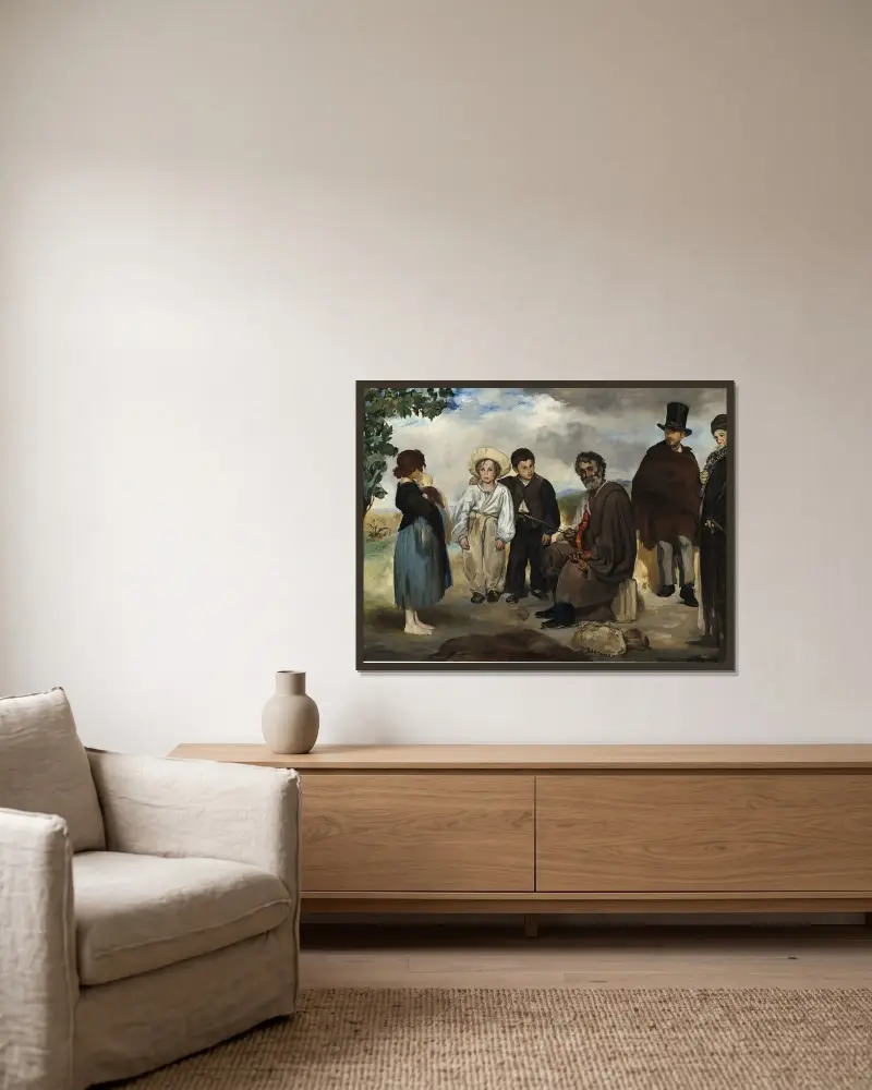 Der alte Musiker von Édouard Manet gerahmt an einer Wand