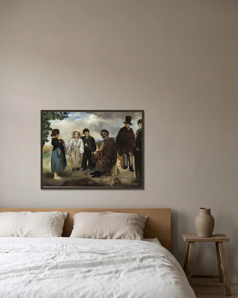Der alte Musiker von Édouard Manet gerahmt an einer Wand