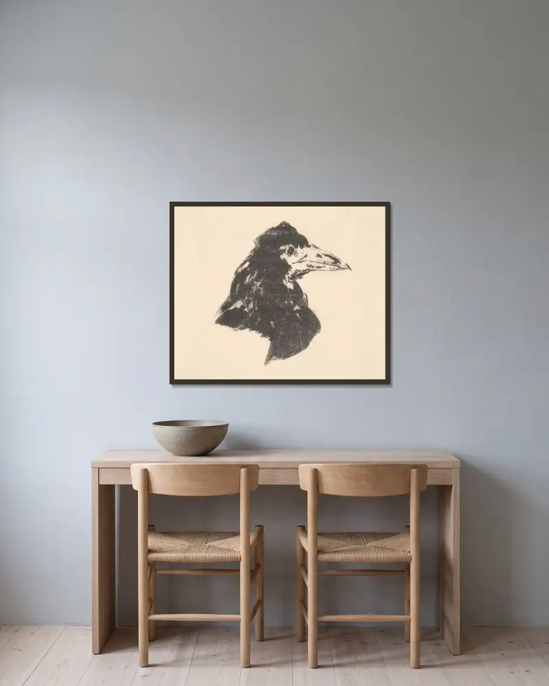The Raven (Le corbeau); Design for the cover av Édouard Manet inramad på en vägg