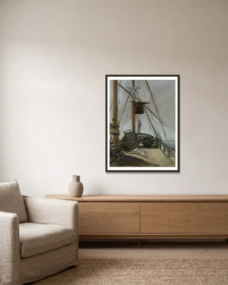 Paluby lodi, Édouard Manet v rámu na stěně