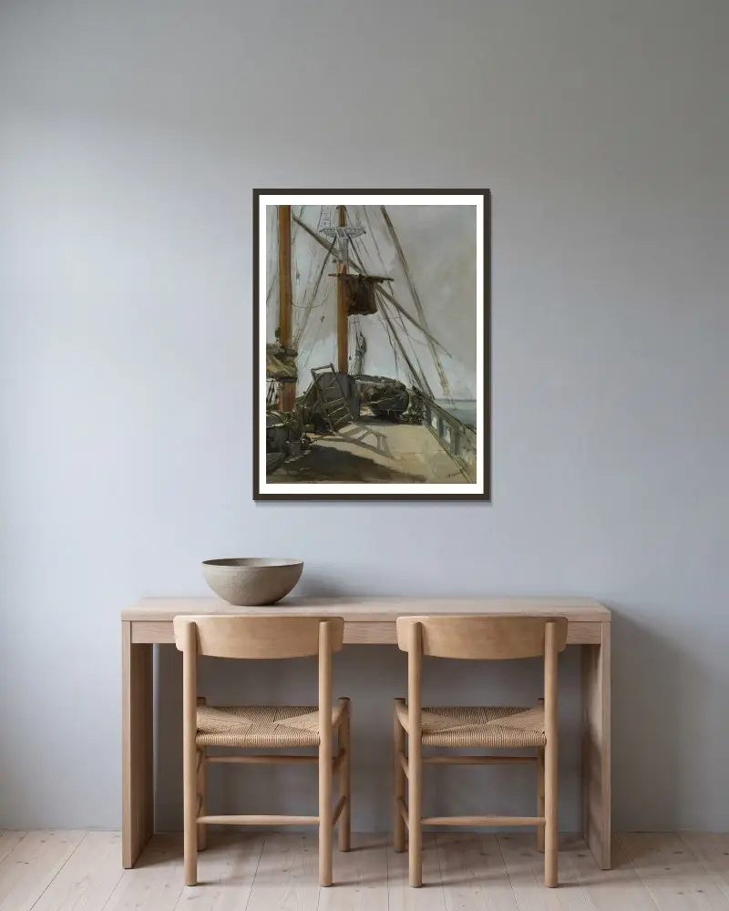 Paluby lodi, Édouard Manet v rámu na stěně