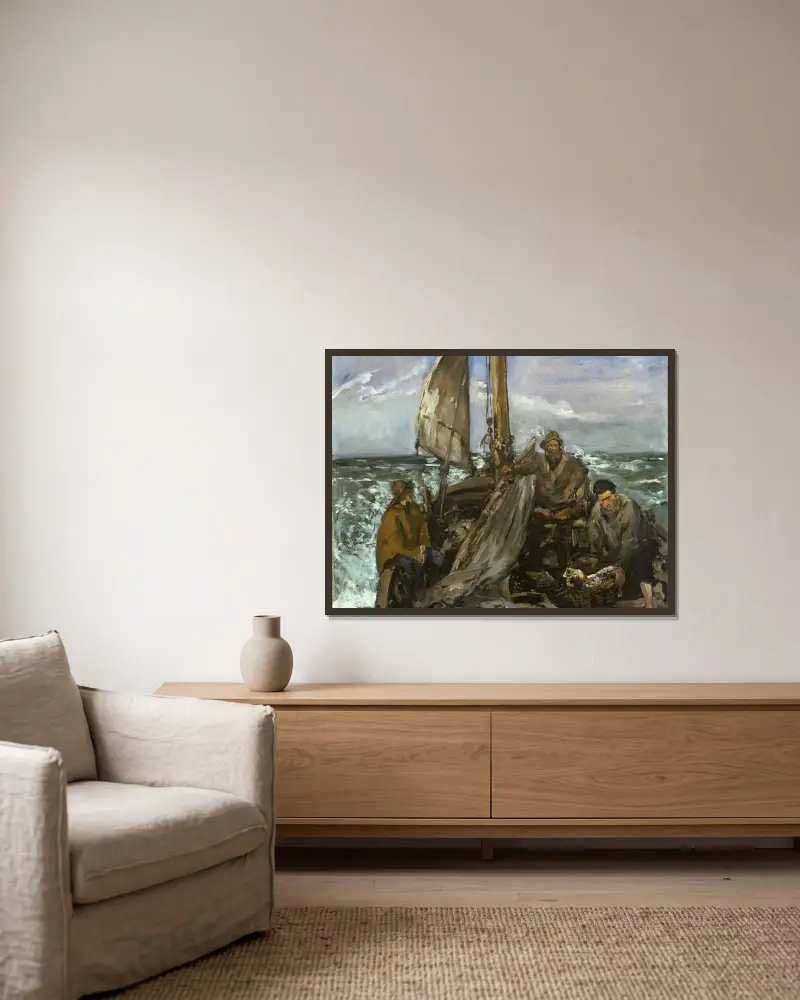 Die Arbeiter des Meeres von Édouard Manet gerahmt an einer Wand