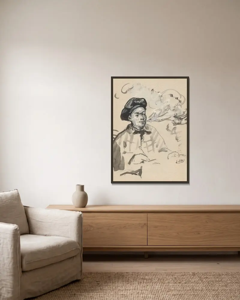Théodore de Banville schreibend und eine Zigarette rauchend von Édouard Manet gerahmt an einer Wand