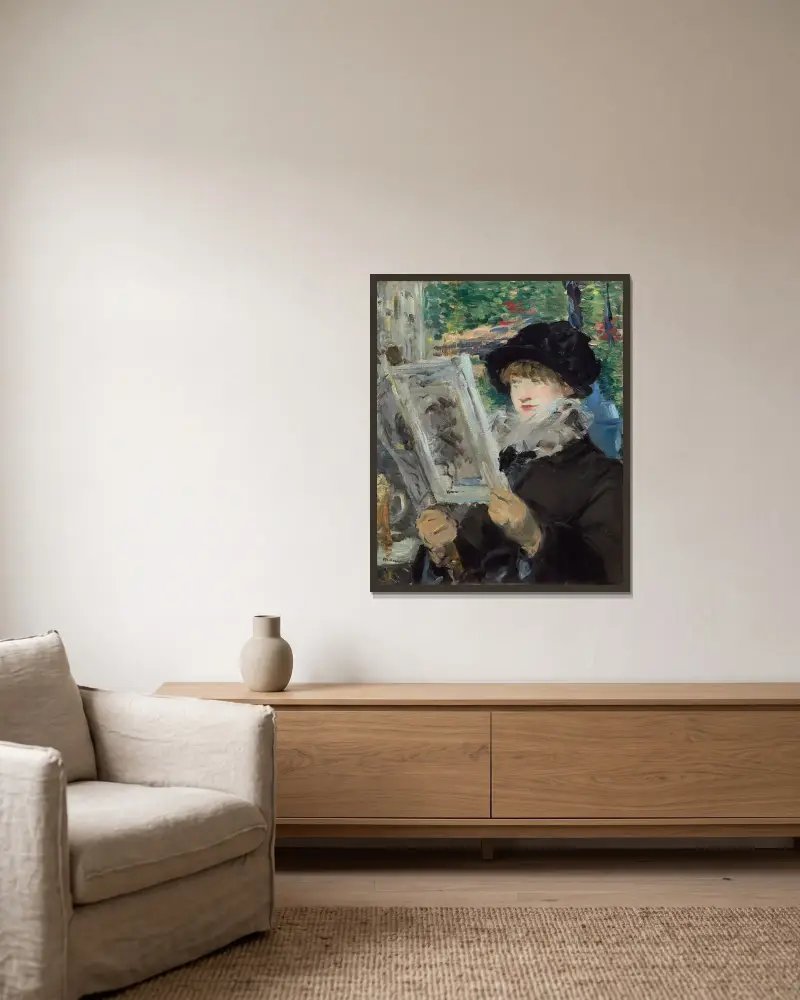 Woman Reading av Édouard Manet inramad på en vägg