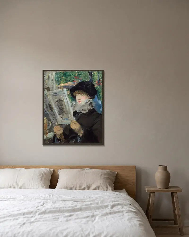 Woman Reading av Édouard Manet inramad på en vägg