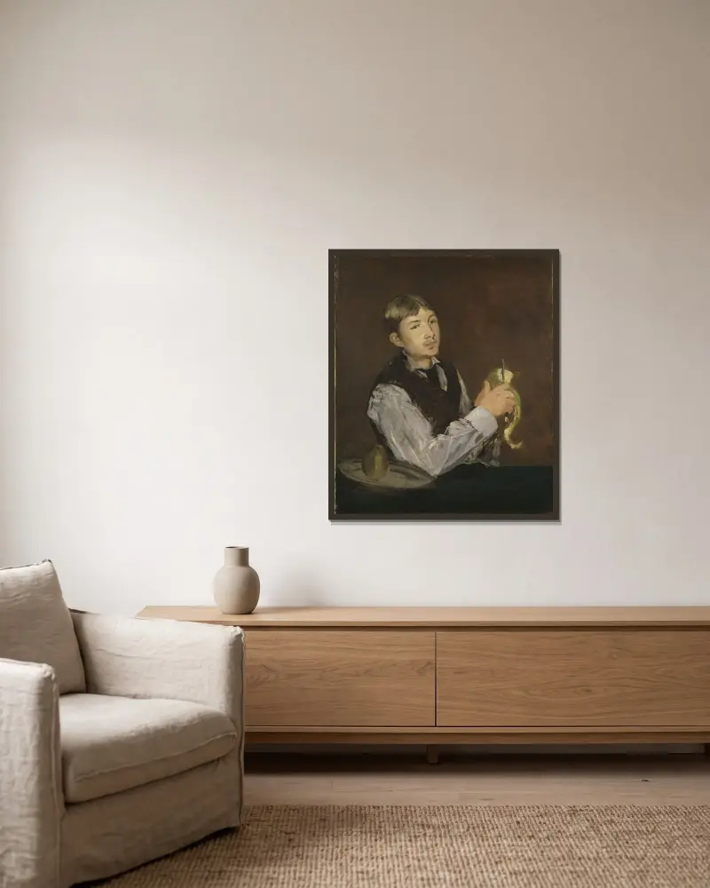 Junge beim Birnenschälen von Édouard Manet gerahmt an einer Wand