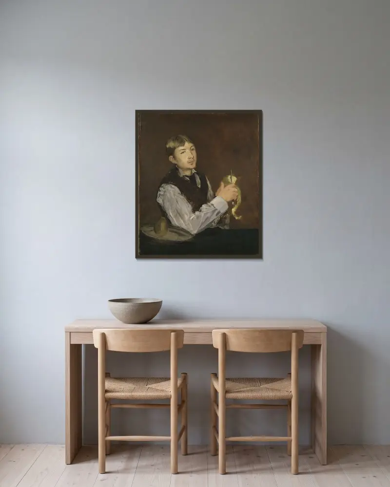 Junge beim Birnenschälen von Édouard Manet gerahmt an einer Wand