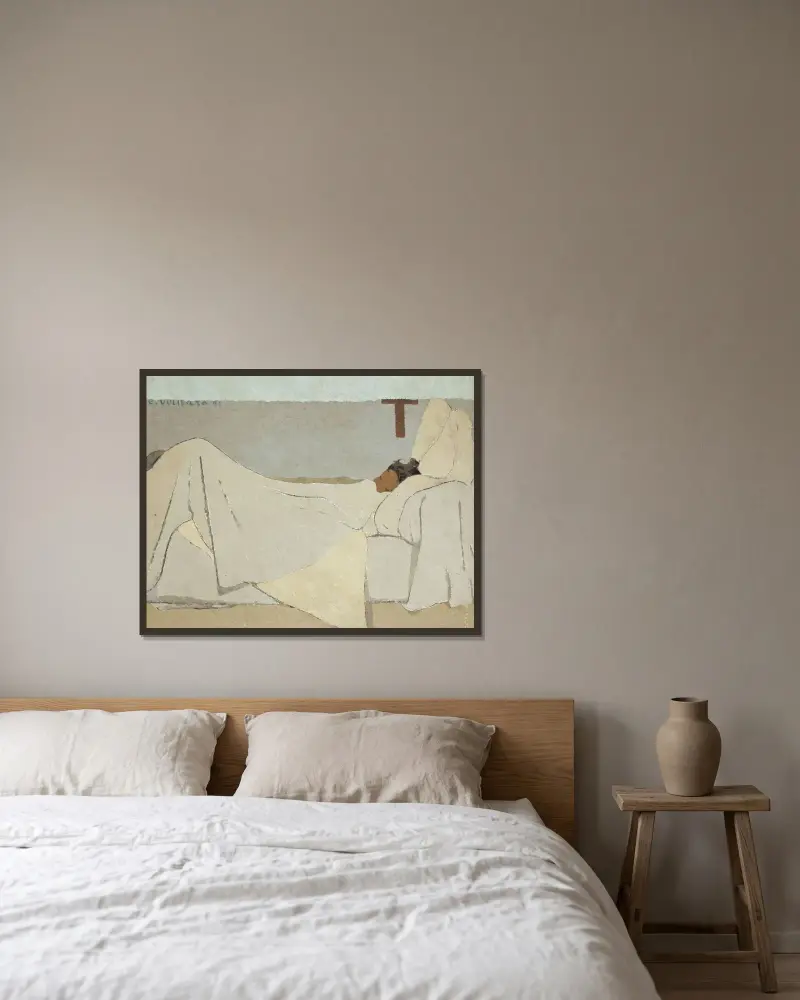 I sängen av Édouard Vuillard inramad på en vägg
