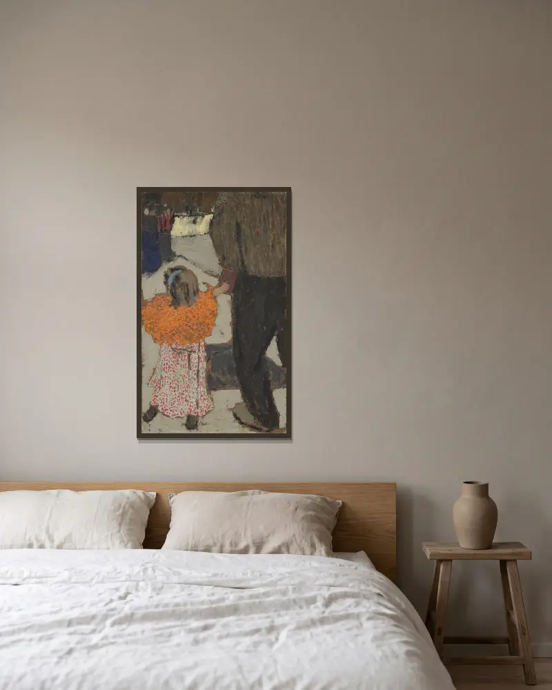 Barn med röd halsduk av Édouard Vuillard inramad på en vägg