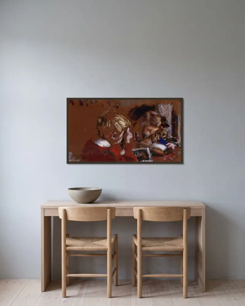 Children Reading av Édouard Vuillard inramad på en vägg