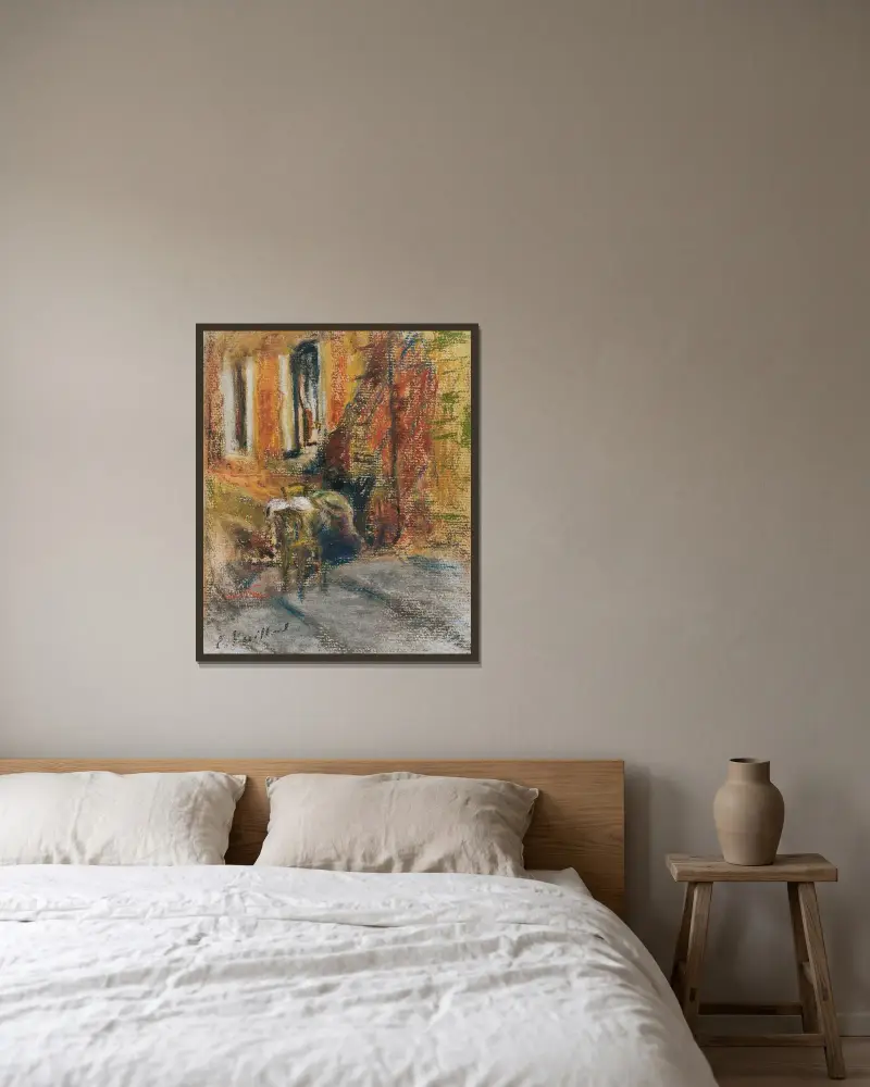 Zwei sitzende Figuren auf der Treppe eines Hauses von Édouard Vuillard gerahmt an einer Wand
