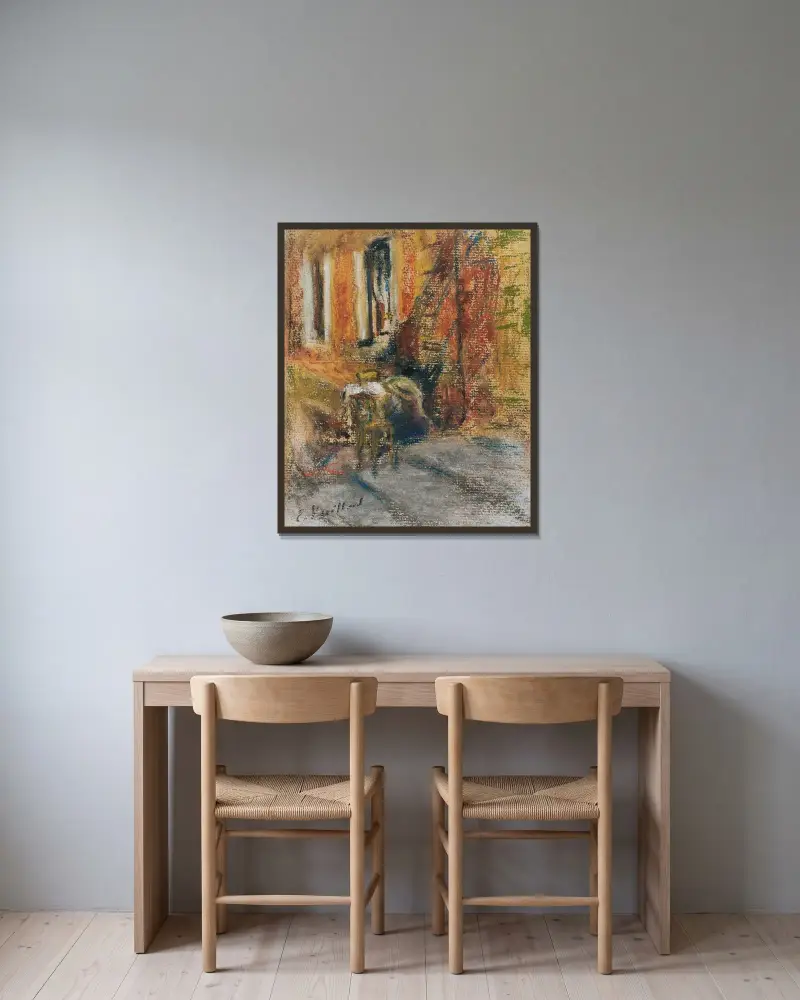 Zwei sitzende Figuren auf der Treppe eines Hauses von Édouard Vuillard gerahmt an einer Wand