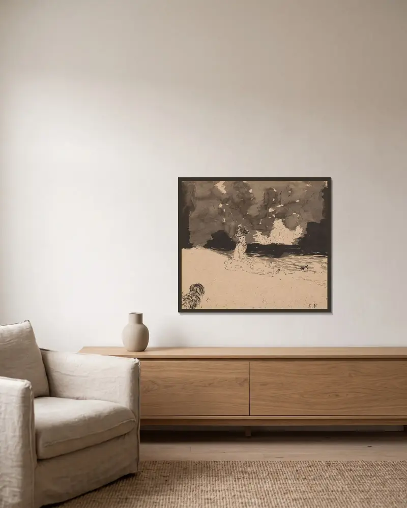 Elegant dam vid en sjö av Édouard Vuillard inramad på en vägg