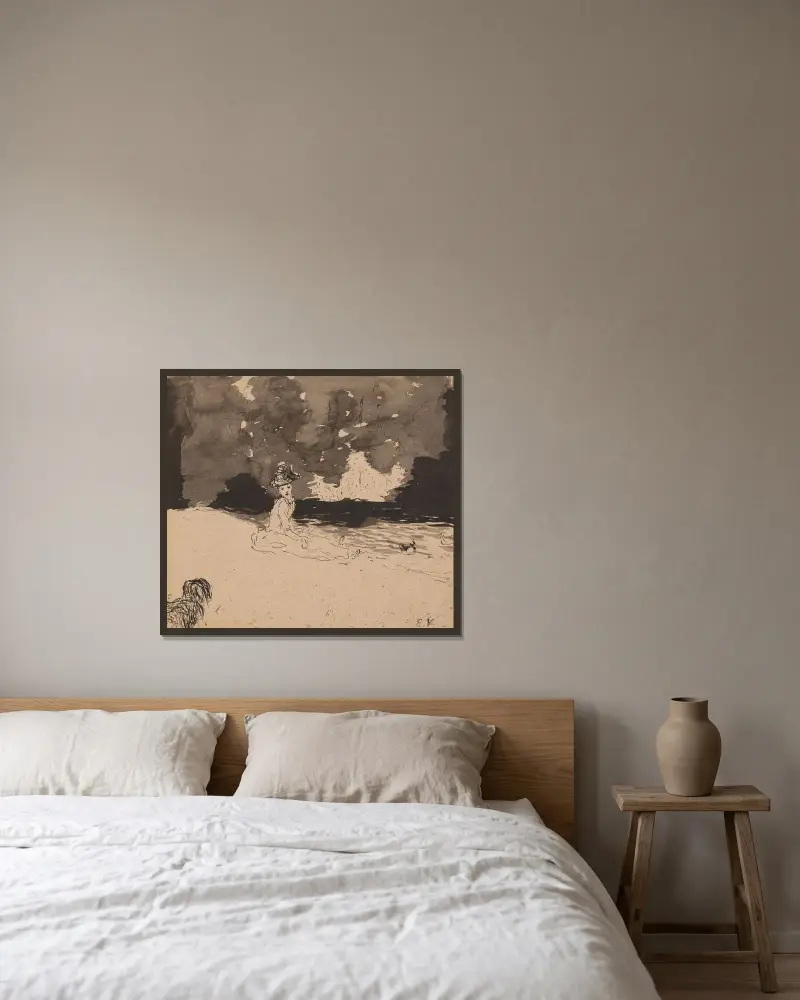 Elegant dam vid en sjö av Édouard Vuillard inramad på en vägg