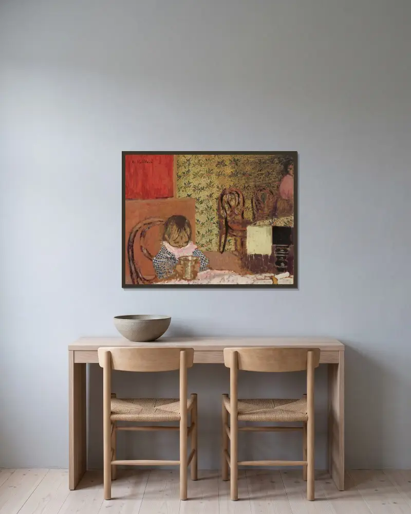 Enfant avec gobelet av Édouard Vuillard inramad på en vägg