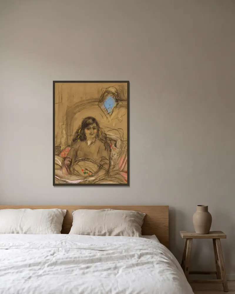 Studie till porträtt av grevinnan Anna de Noailles av Édouard Vuillard inramad på en vägg