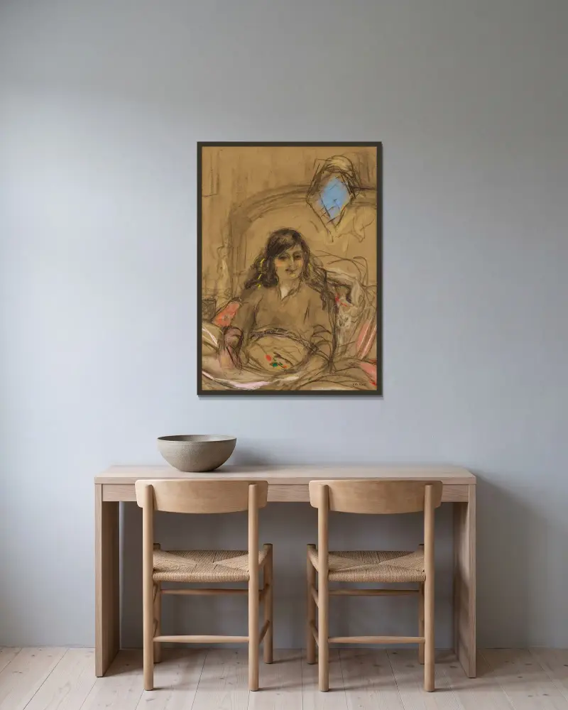 Studie till porträtt av grevinnan Anna de Noailles av Édouard Vuillard inramad på en vägg
