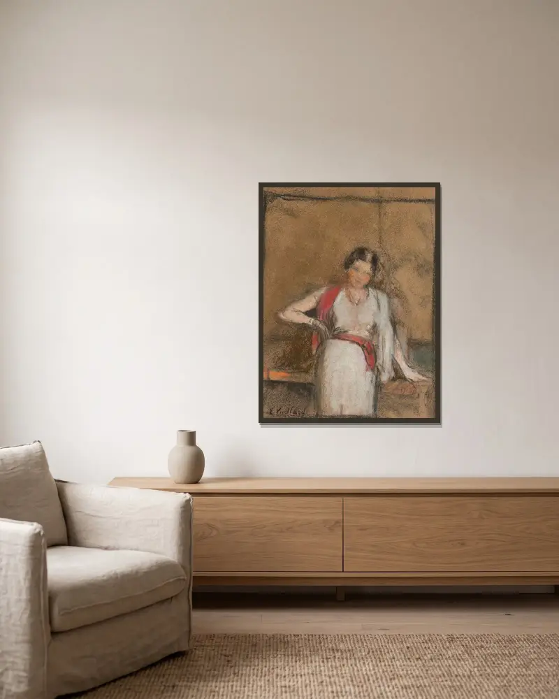 Studie till porträtt av Madame Freyssinet av Édouard Vuillard inramad på en vägg