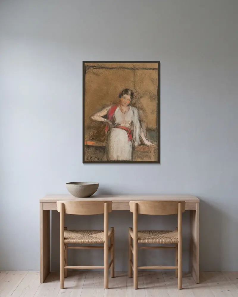 Studie till porträtt av Madame Freyssinet av Édouard Vuillard inramad på en vägg