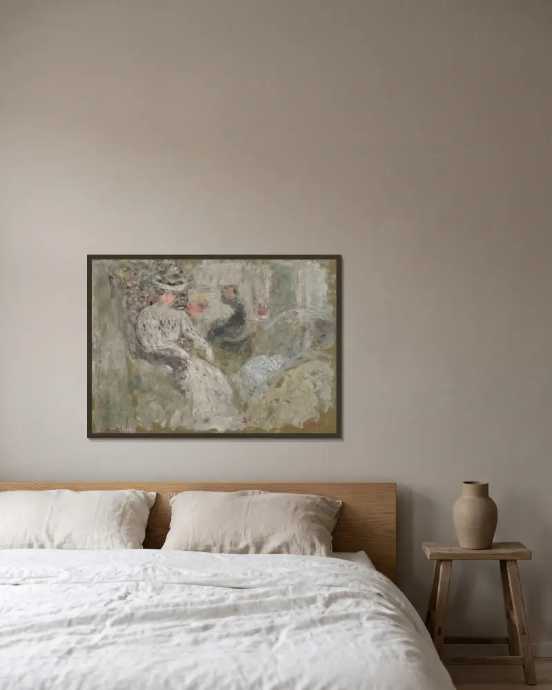 Sitzende Frau in Weiß von Édouard Vuillard gerahmt an einer Wand