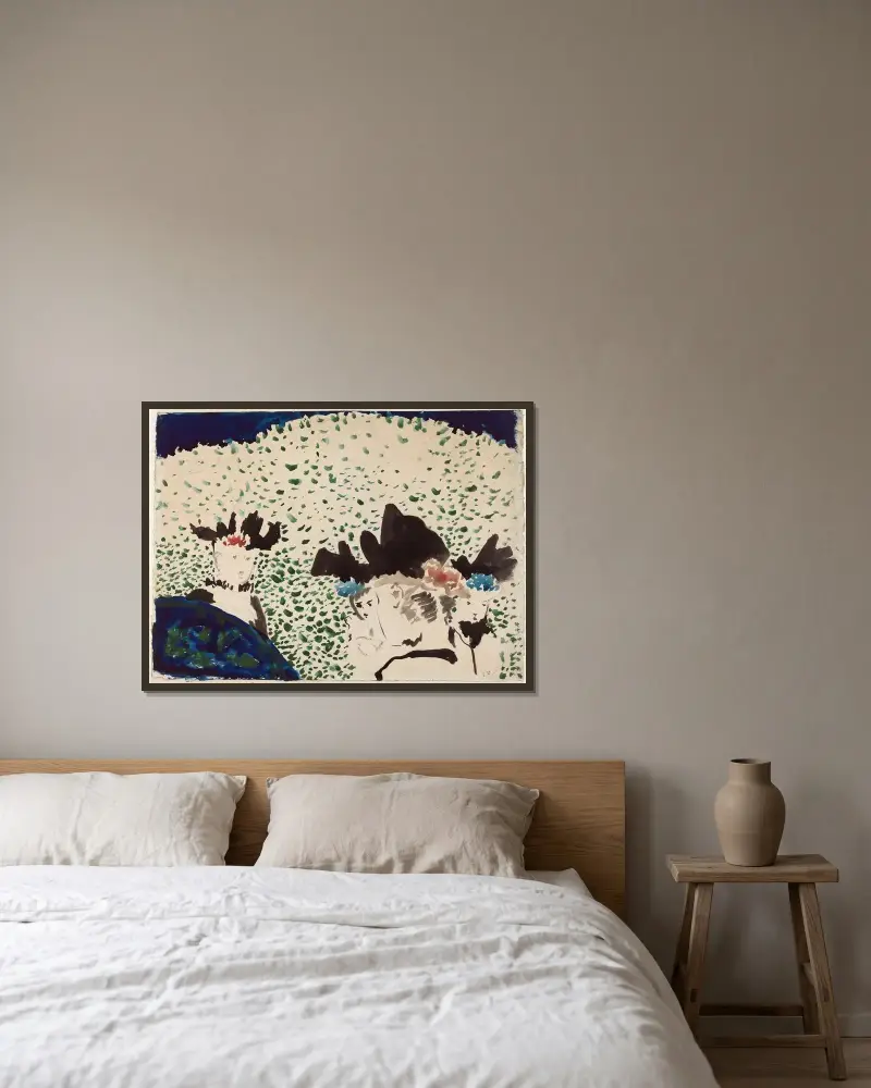 Fyra damer med fina hattar av Édouard Vuillard inramad på en vägg