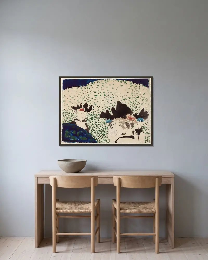 Fyra damer med fina hattar av Édouard Vuillard inramad på en vägg