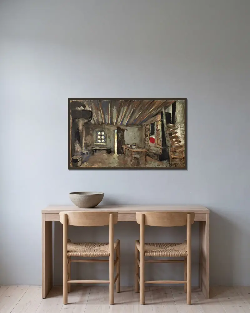 Gasthausinterieur. Bühnenbildentwurf für ‚La Lépreuse‘ von Édouard Vuillard gerahmt an einer Wand