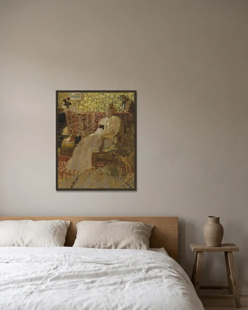 Kvinnan i fåtöljen (Misia och Thadée Natanson) av Édouard Vuillard inramad på en vägg