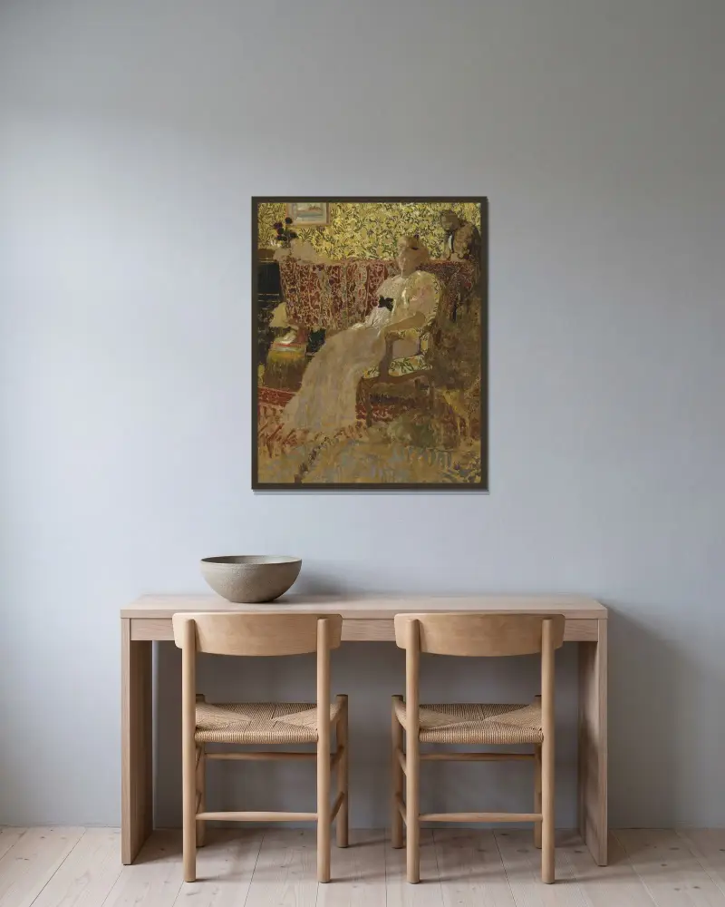Kvinnan i fåtöljen (Misia och Thadée Natanson) av Édouard Vuillard inramad på en vägg