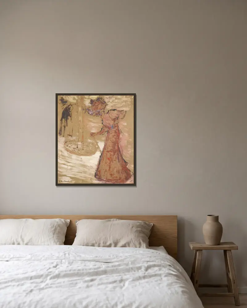 Kvinna i offentlig trädgård av Édouard Vuillard inramad på en vägg