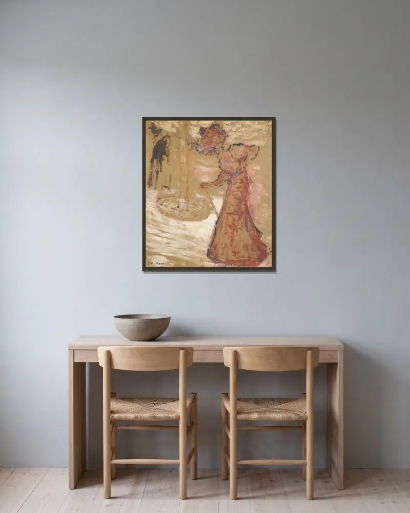Kvinna i offentlig trädgård av Édouard Vuillard inramad på en vägg