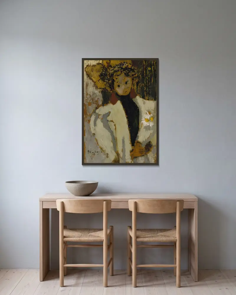 Kvinnan med prästkragarna av Édouard Vuillard inramad på en vägg