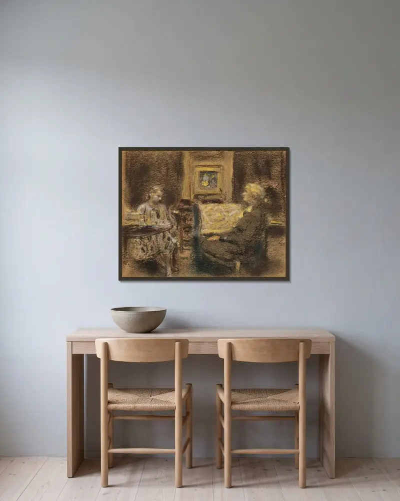 La Leçon d’histoire av Édouard Vuillard inramad på en vägg