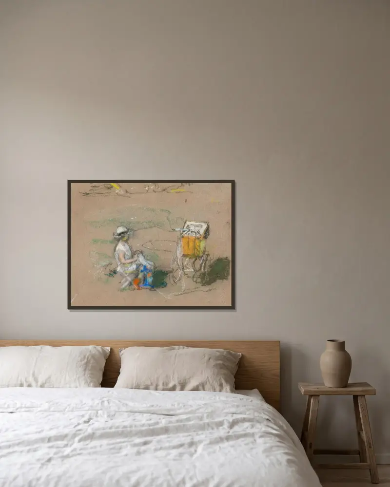 Das kleine Mädchen mit dem Kinderwagen von Édouard Vuillard gerahmt an einer Wand