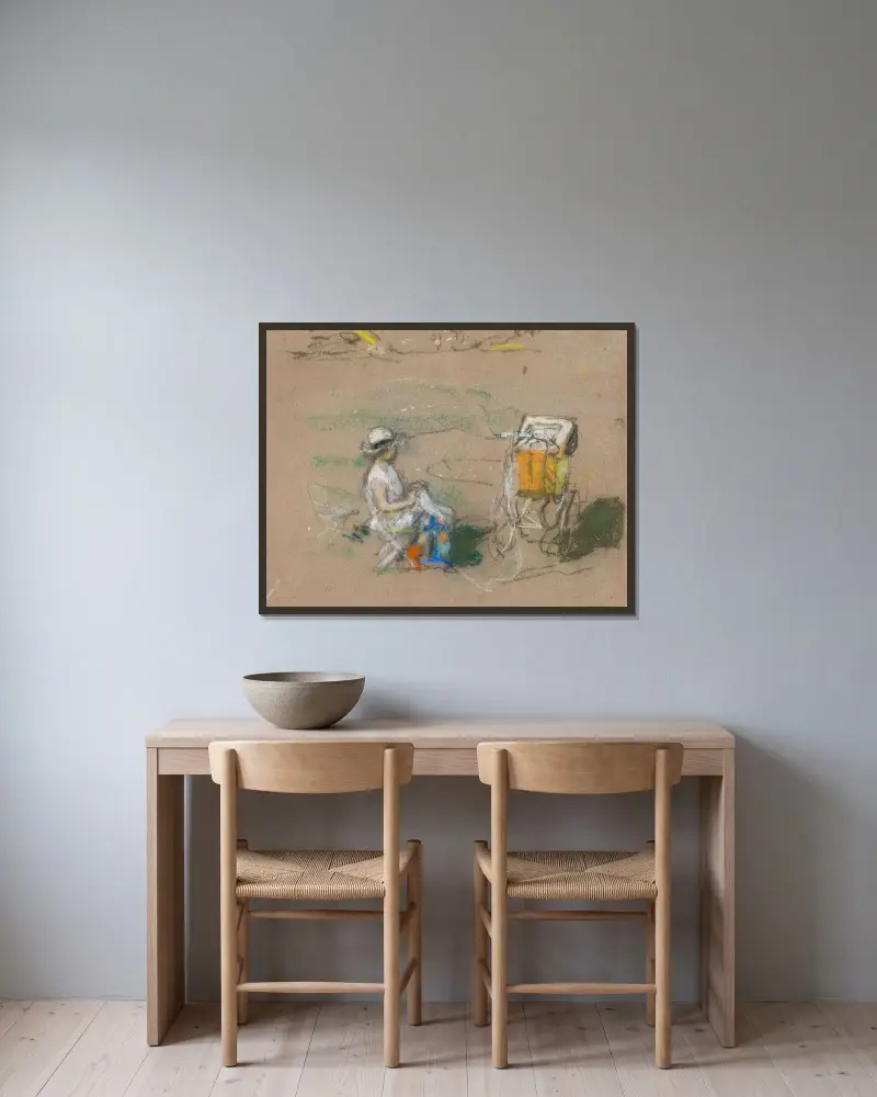 Das kleine Mädchen mit dem Kinderwagen von Édouard Vuillard gerahmt an einer Wand