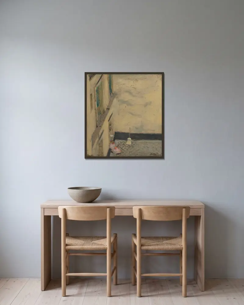 Kvasten på gården, 346 rue Saint-Honoré av Édouard Vuillard inramad på en vägg
