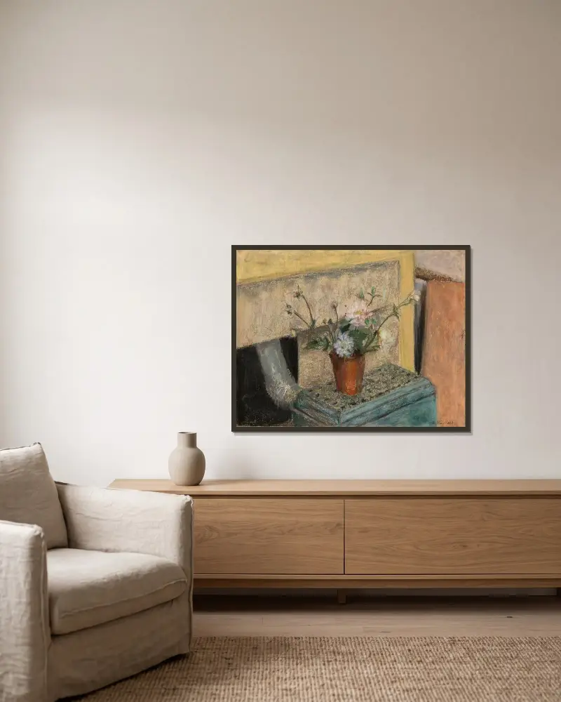 Buketten på kaminen av Édouard Vuillard inramad på en vägg