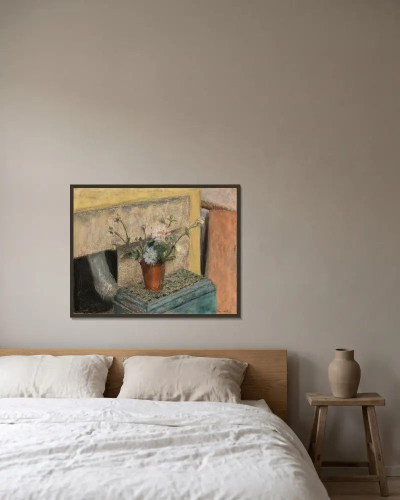Buketten på kaminen av Édouard Vuillard inramad på en vägg
