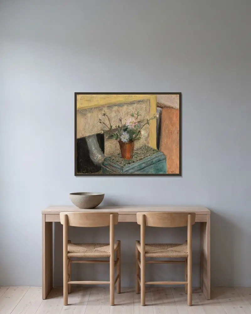 Buketten på kaminen av Édouard Vuillard inramad på en vägg