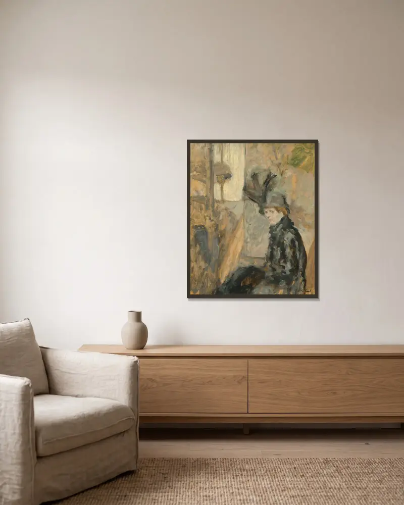 Sjako med fjäder, Lili Lamy av Édouard Vuillard inramad på en vägg