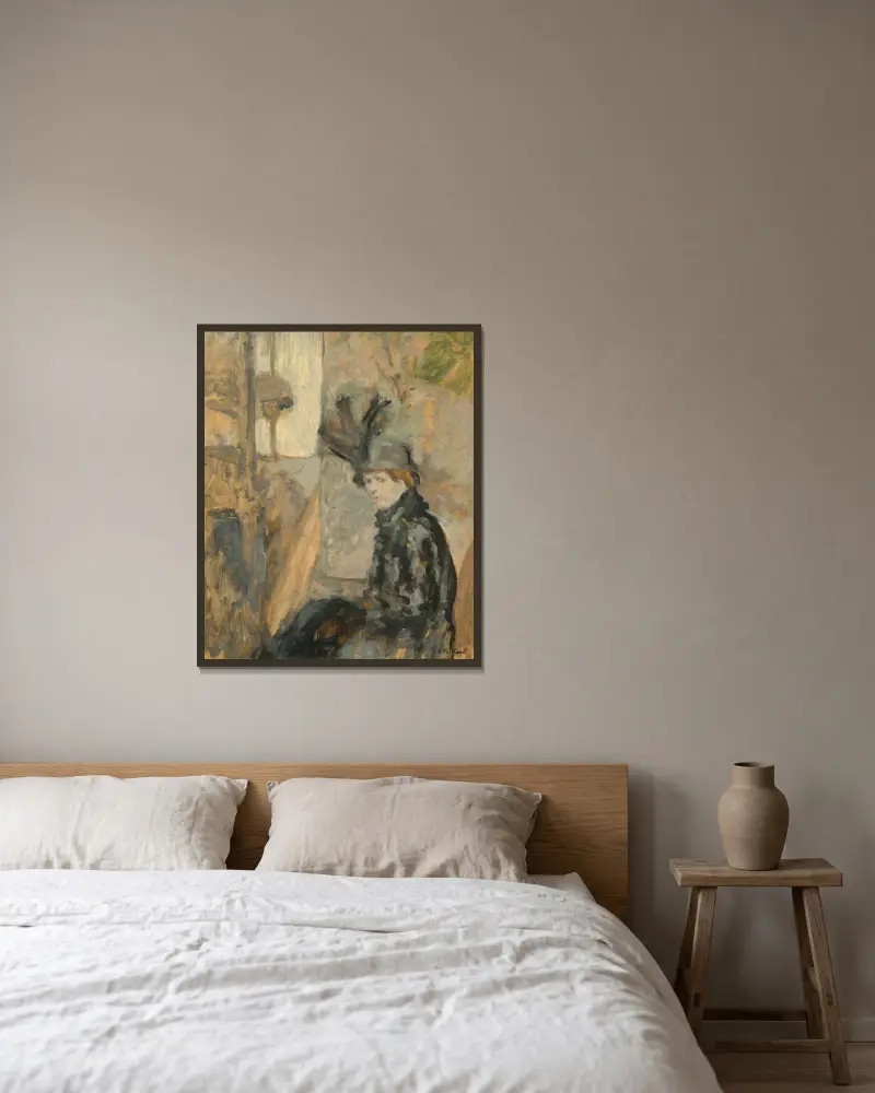 Sjako med fjäder, Lili Lamy av Édouard Vuillard inramad på en vägg