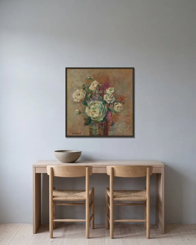 Weiße Rosen von Édouard Vuillard gerahmt an einer Wand