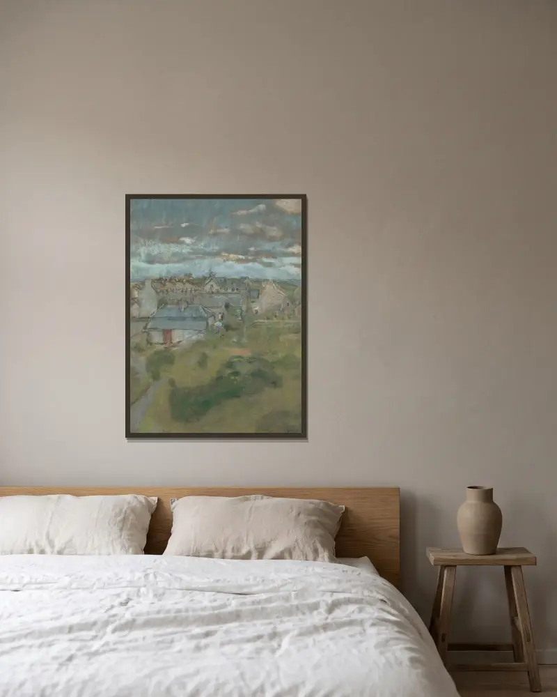 Les Toits av Édouard Vuillard inramad på en vägg