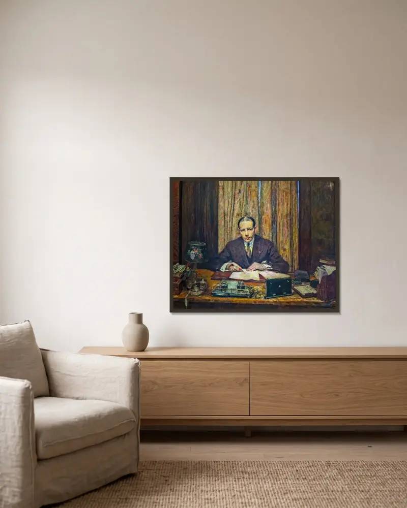 Lucien Rosengart vid sitt arbetsbord av Édouard Vuillard inramad på en vägg