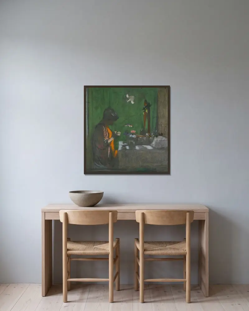 Madame Hessel vid sitt toalettbord av Édouard Vuillard inramad på en vägg