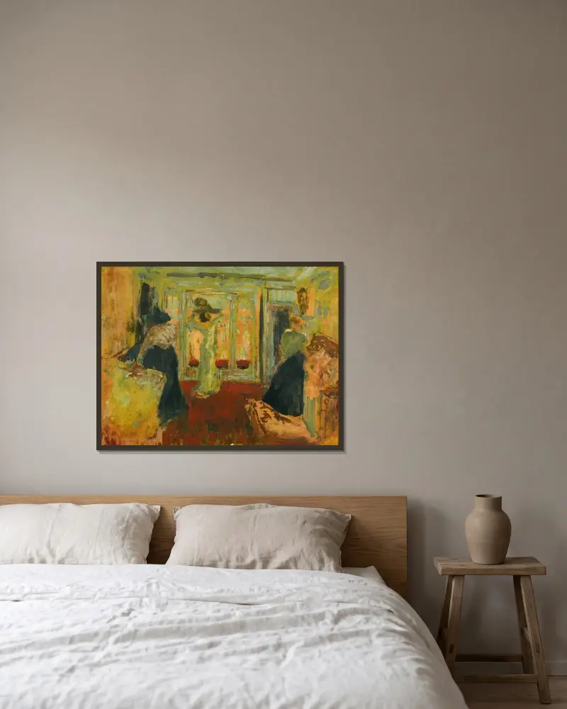 Madame Hessel hos modisten av Édouard Vuillard inramad på en vägg