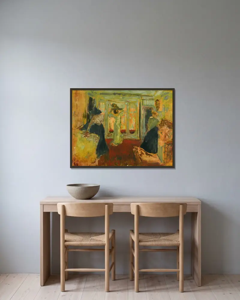 Madame Hessel hos modisten av Édouard Vuillard inramad på en vägg